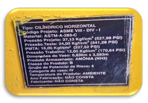 Reservatório Amônia — placa ASME